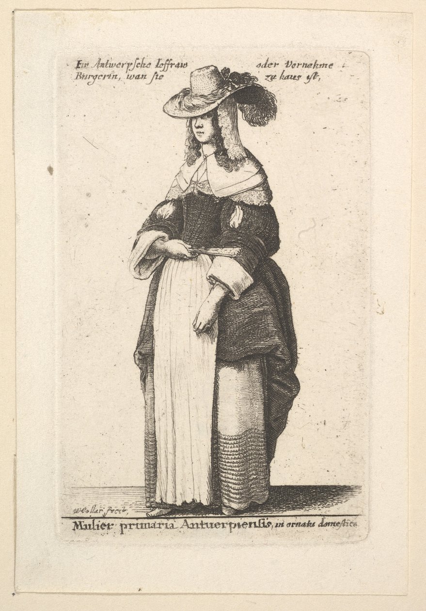 Den ledande Antwerpskvinnan, den domesticerade Gentlewoman av Antwerpen i hemdräkt..., 1625-77. av Wenceslaus Hollar