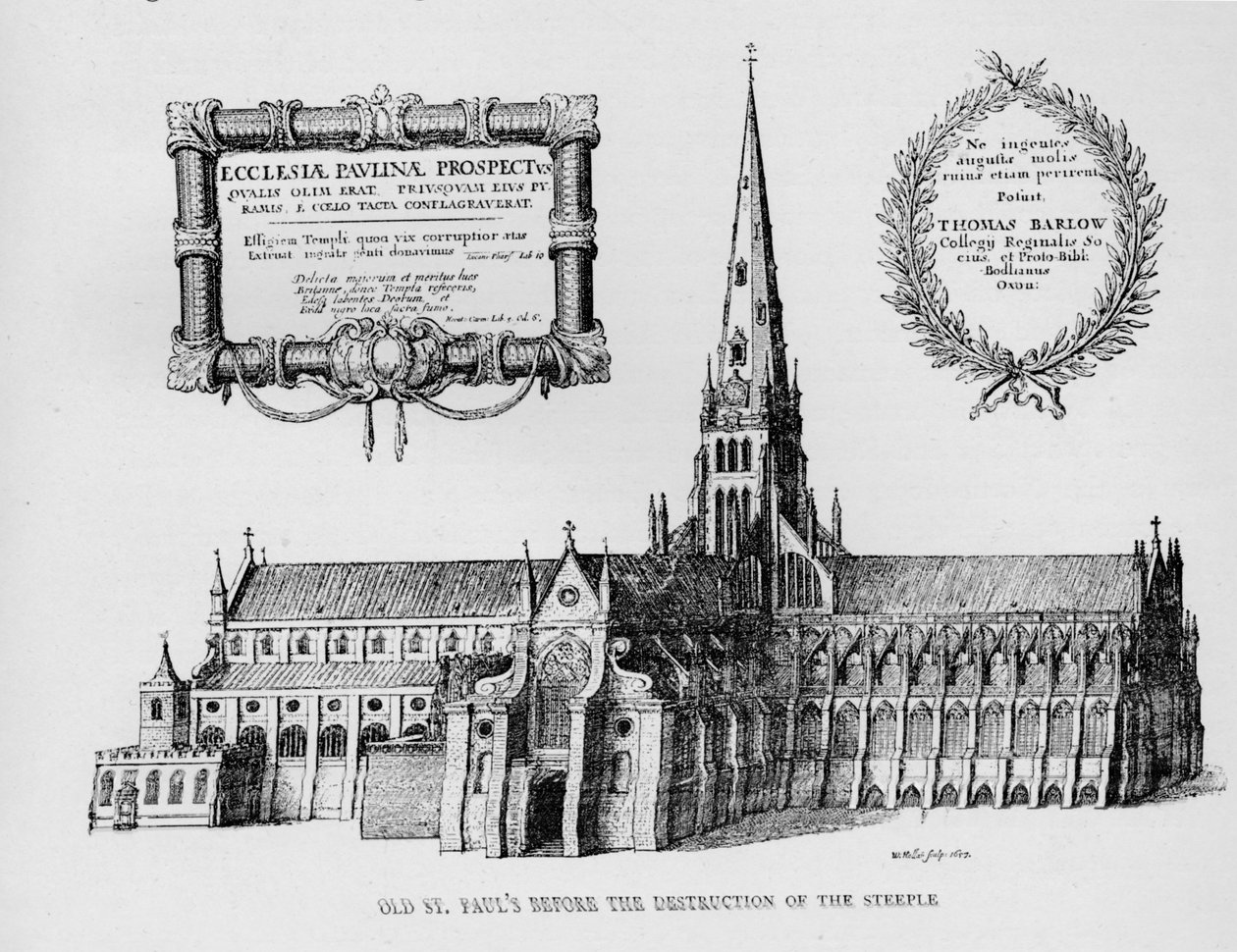 Old St Pauls Cathedral före förstörelsen av tornet, 1657 1904 av Wenceslaus Hollar