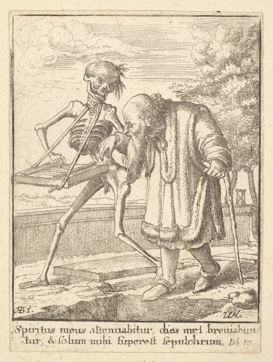 Gammal man, från Dödsdansen, 1651. av Wenceslaus Hollar