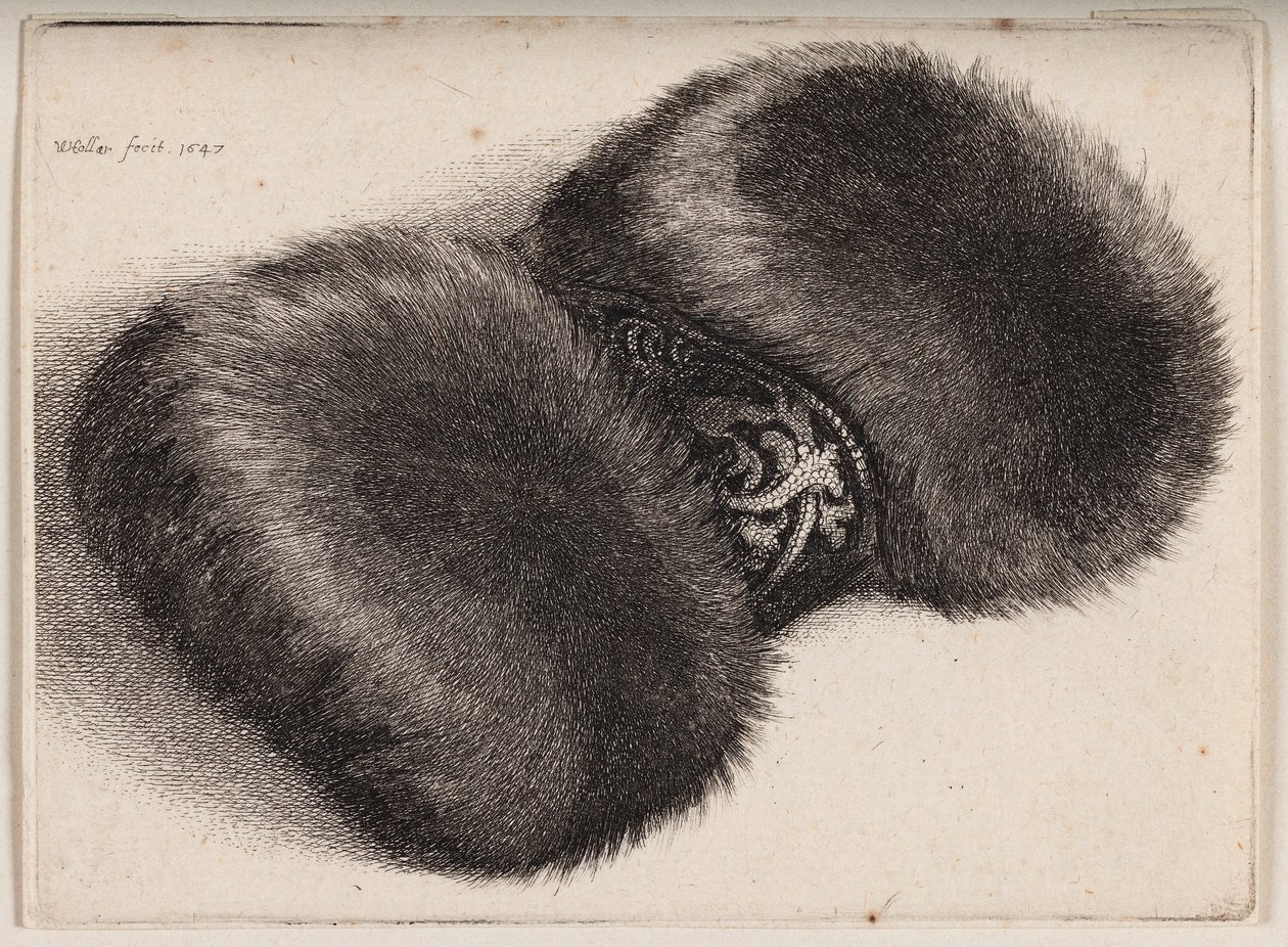 Pälsmuff med ett brokadklätt band av Wenceslaus Hollar