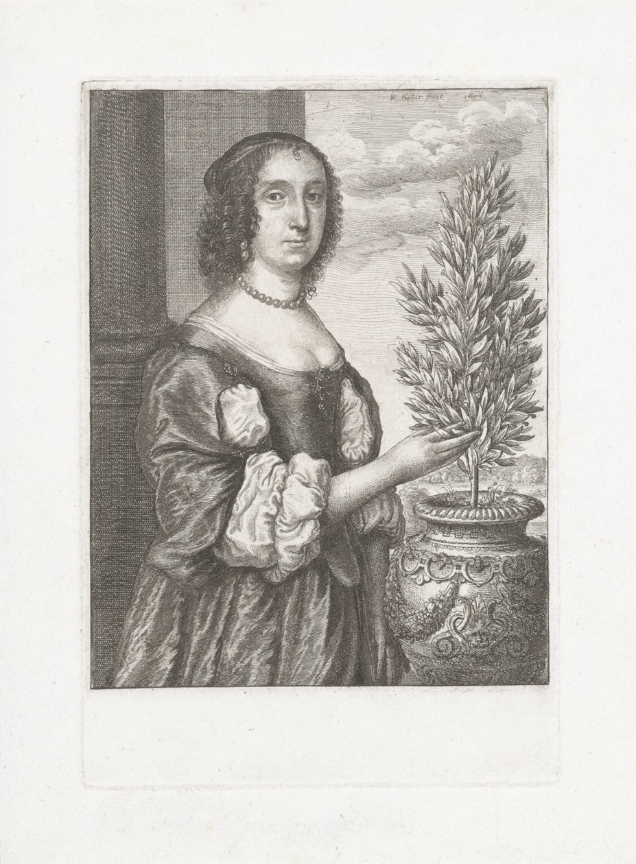Porträtt av en kvinna som står bredvid en lagerväxt av Wenceslaus Hollar