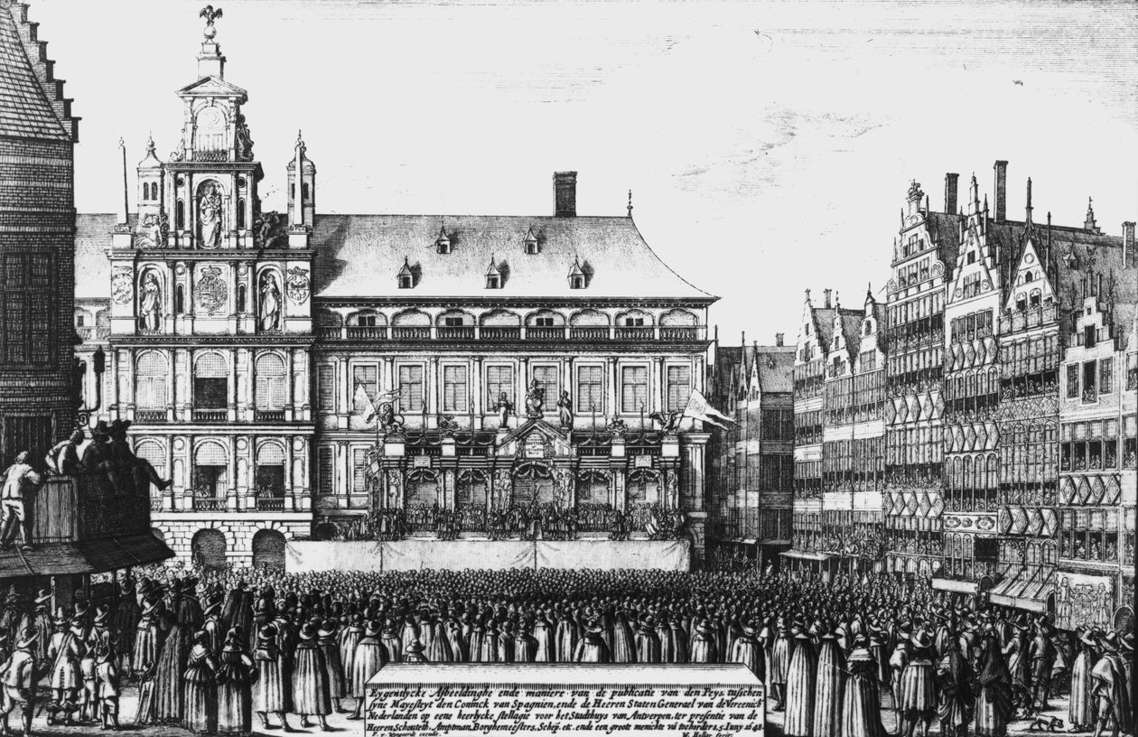 Kungörelse om freden i Westfalen 1648, graverad av F. Wyngaerde av Wenceslaus Hollar