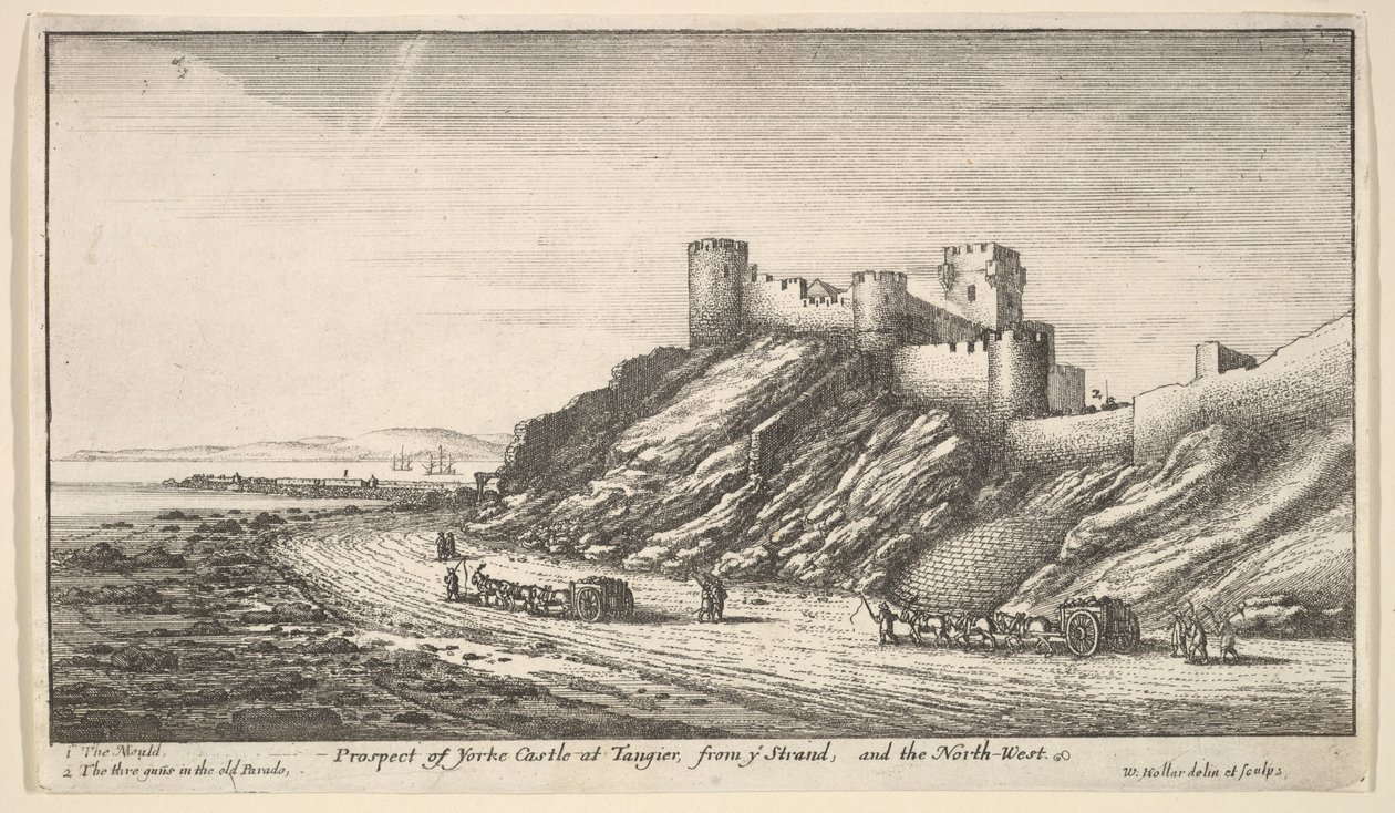Prospekt av Yorke Castle i Tanger, från ye Strand, och nordväst, 1669-73. av Wenceslaus Hollar