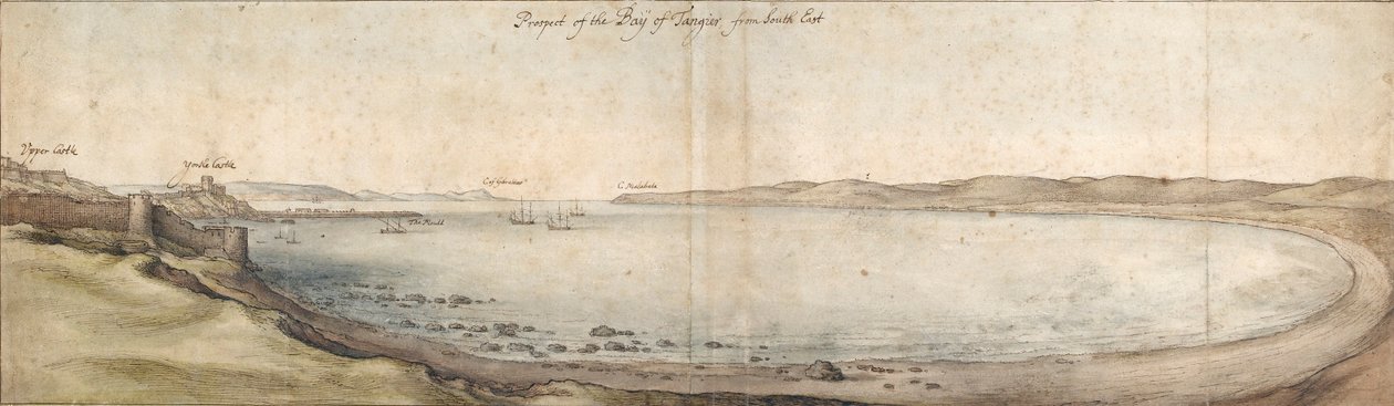 Utsikt över Tangierbukten från sydost, mitten av 1600-talet av Wenceslaus Hollar