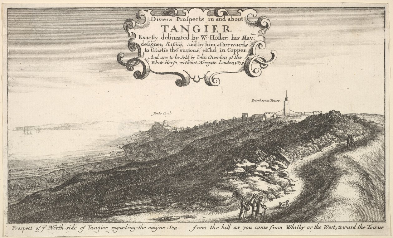 Utsikt till er norra sidan av Tanger angående Maynehavet från kullen när ni kommer ..., år 1673. av Wenceslaus Hollar