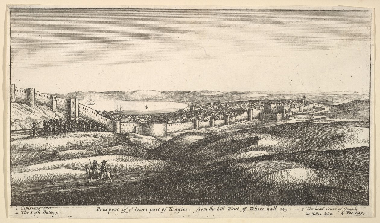 Utsikt till er nedre del av Tanger, från kullen väster om White-hall, 1669-73. av Wenceslaus Hollar