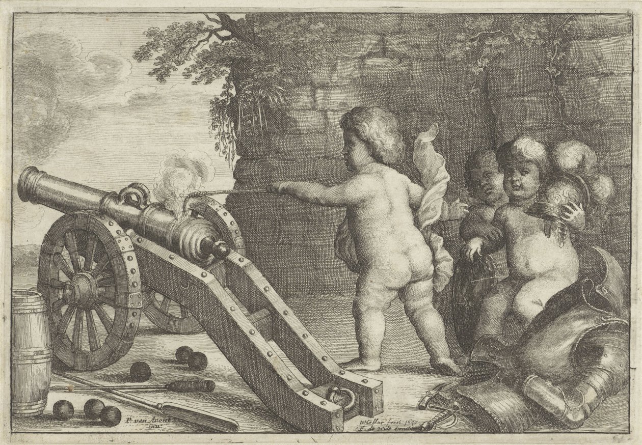 Putti avfyrande kanon: The Element of Fire De fyra elementen (serietitel) av Wenceslaus Hollar