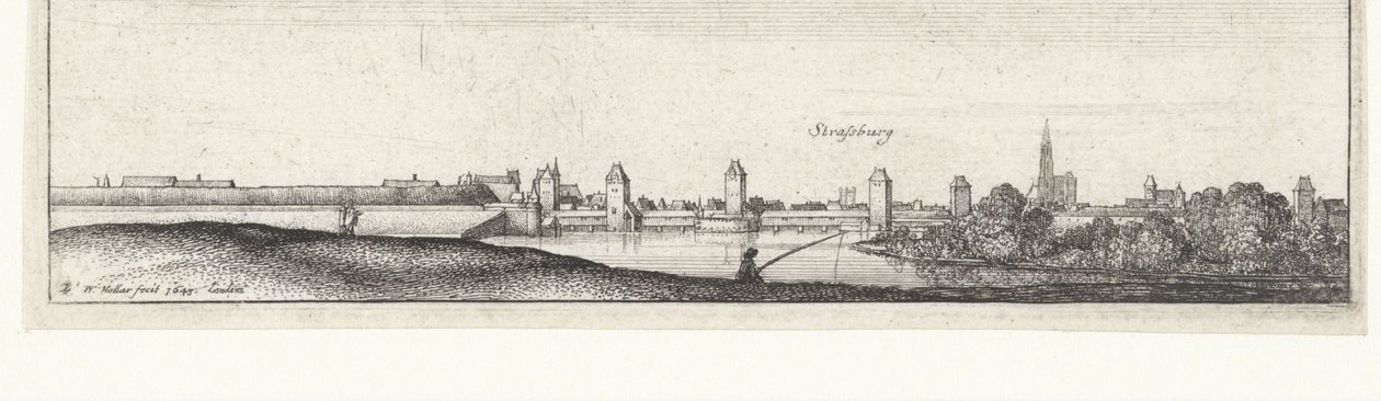 Flodlandskap med utsikt över Strasbourg Flodutsikt i Tyskland och de låga länderna (serietitel) av Wenceslaus Hollar