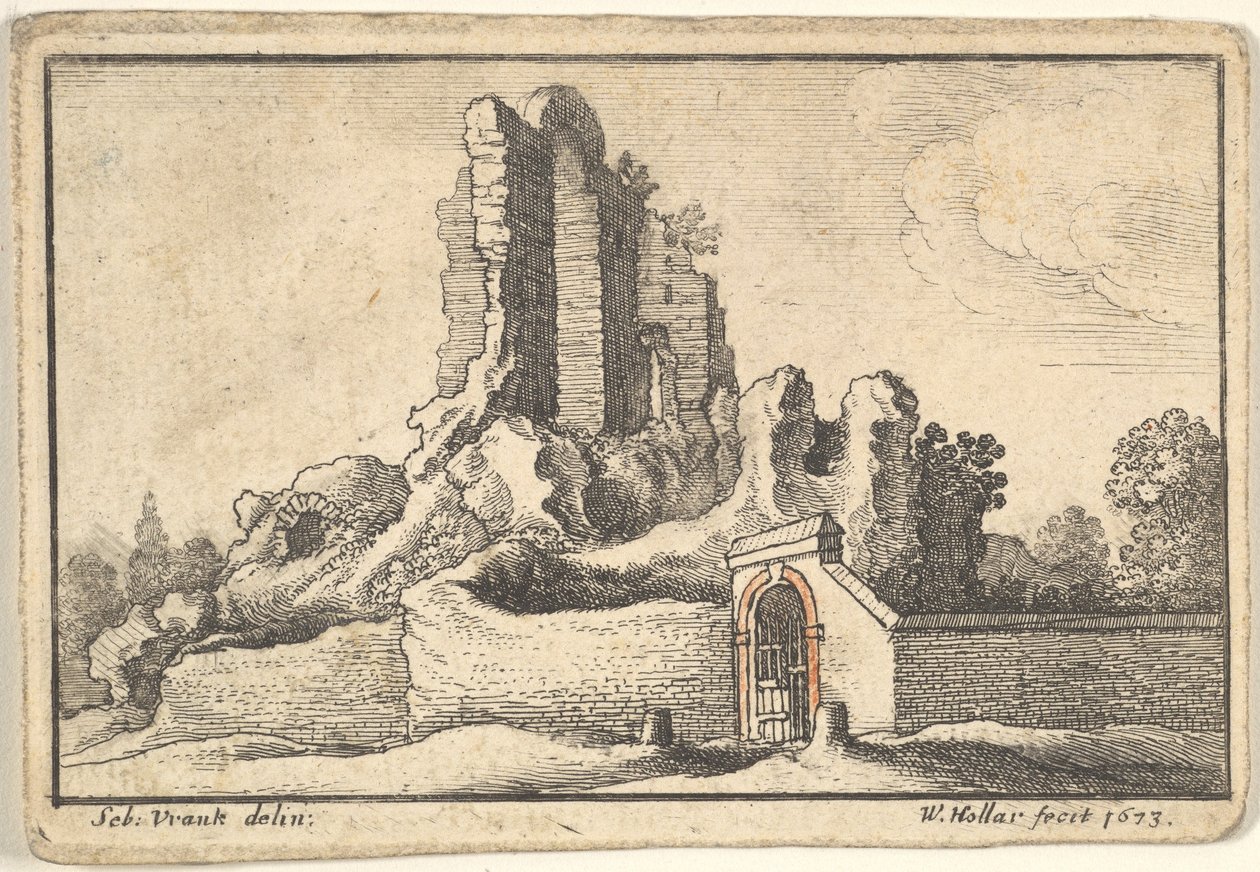 Ruiner och en gallerport på Esquiline Hill i Rom, 1673. av Wenceslaus Hollar