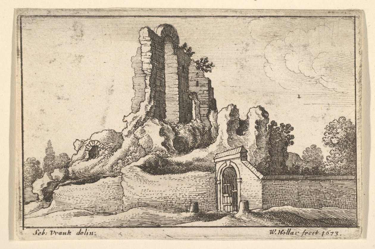 Ruiner och en gallerport på Esquiline Hill i Rom, 1673. av Wenceslaus Hollar