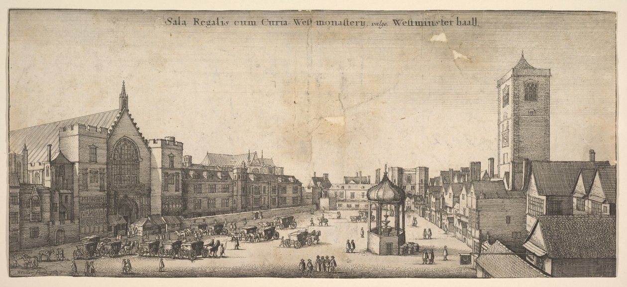 The Royal Sale at Westminster Hall, allmänt känd som Westminster haal Westminster Hall, 1647 av Wenceslaus Hollar