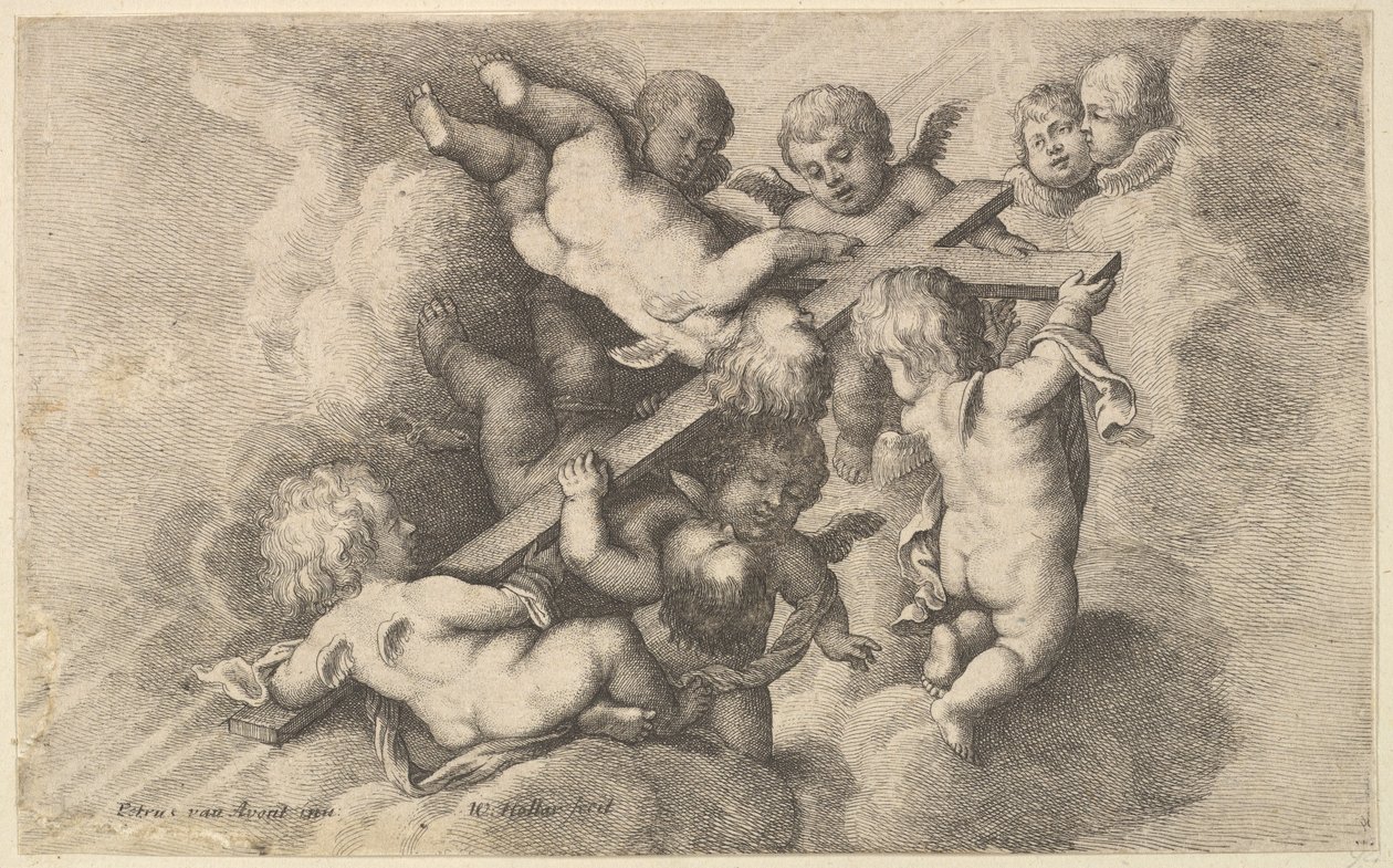 Sju putti som bär korset, 1646. av Wenceslaus Hollar