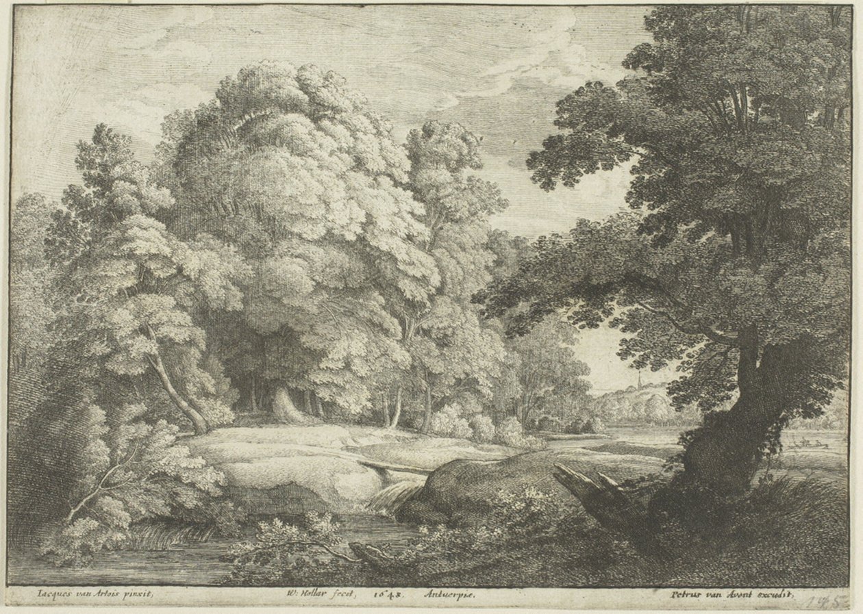 Bron över vattenfallet av Wenceslaus Hollar
