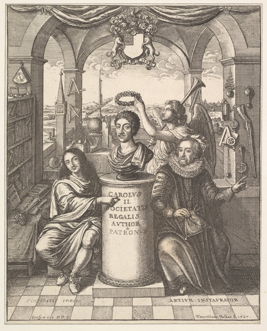 The Royal Society, frontispice till Thomas Sprat, The History of the Royal Society of London..., 1667. av Wenceslaus Hollar