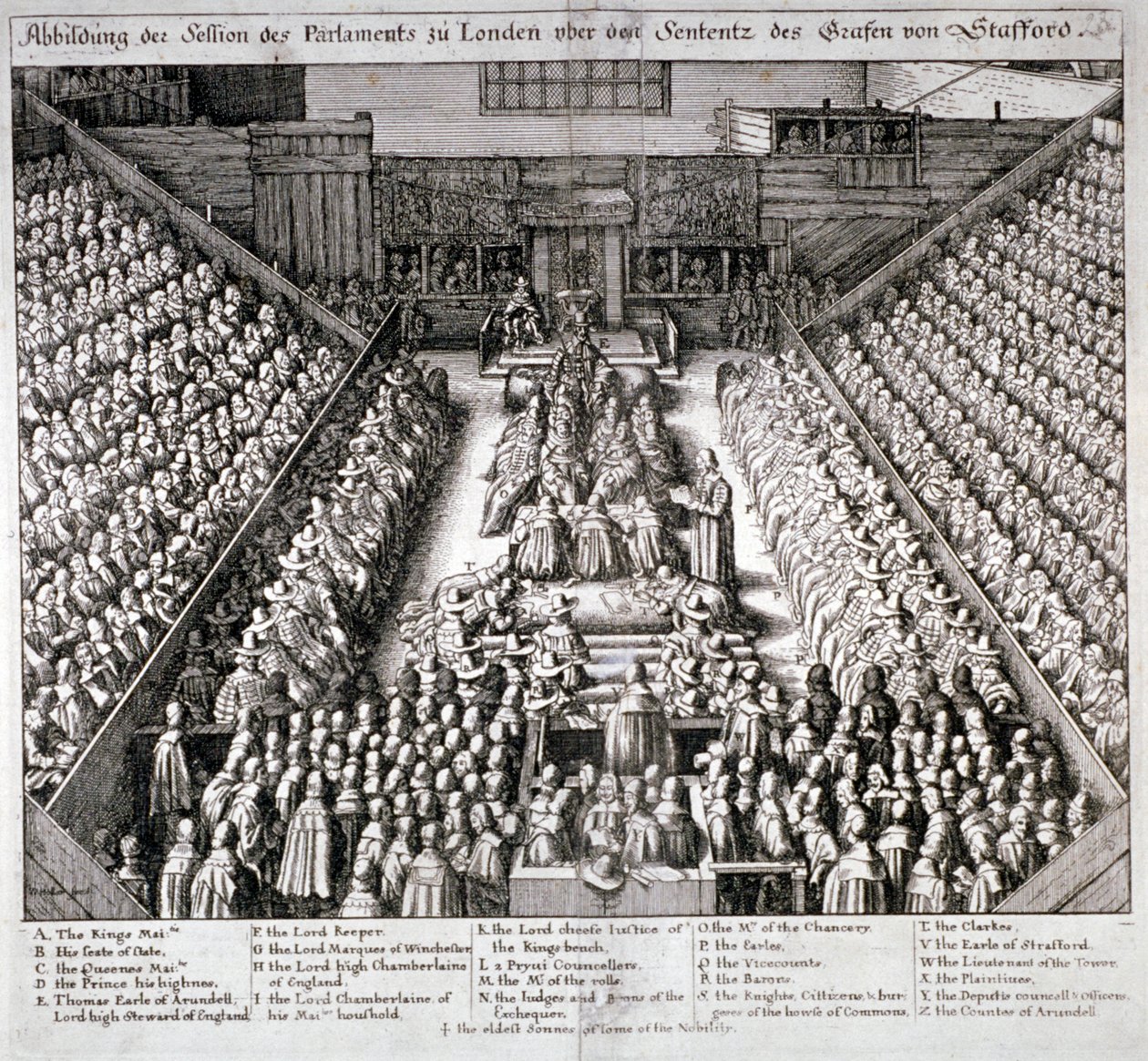Rättegången mot Thomas Wentworth, Earl of Strafford, Westminster Hall, London, 1641. av Wenceslaus Hollar