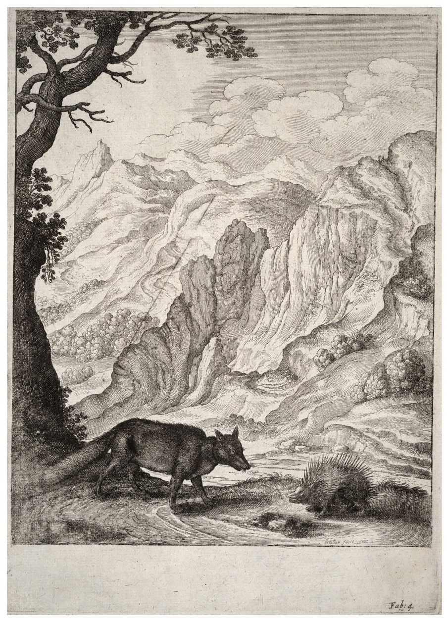 Räven och piggsvinet. Tillstånd 2 av Wenceslaus Hollar