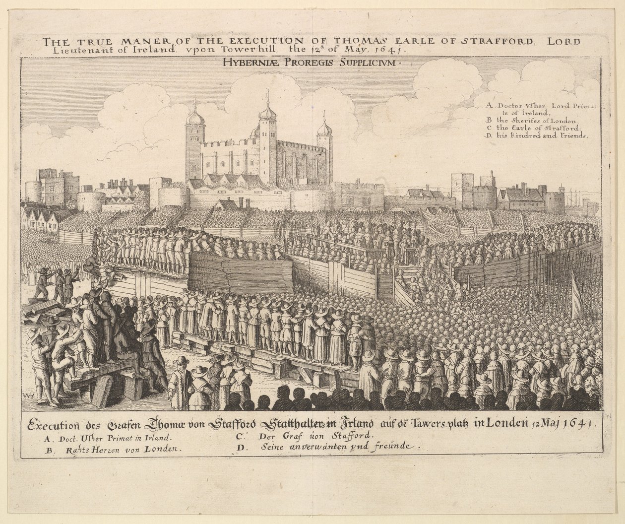 Det sanna sättet för avrättningen av Thomas Earle av Strafford, 1641. av Wenceslaus Hollar