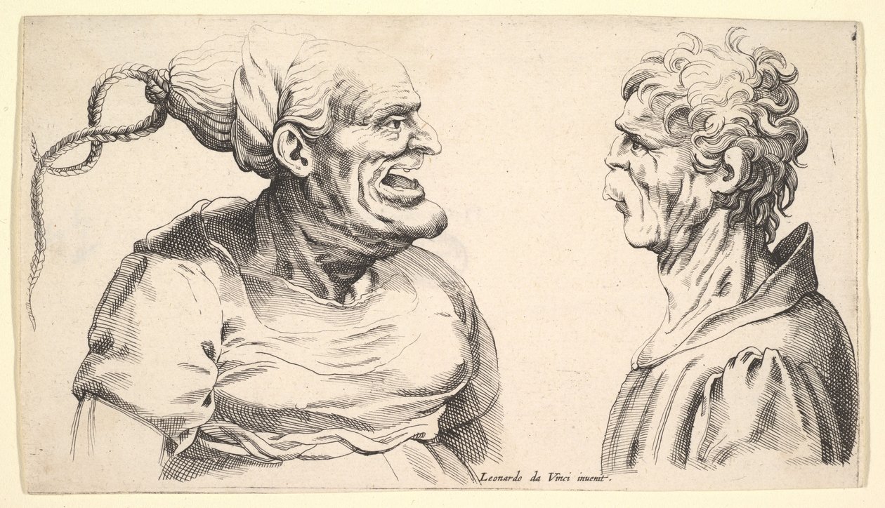 Två deformerade huvuden, 1625-1744. av Wenceslaus Hollar