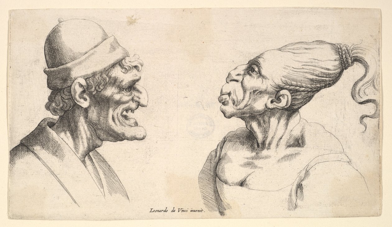 Två deformerade huvuden, 1625-77. av Wenceslaus Hollar