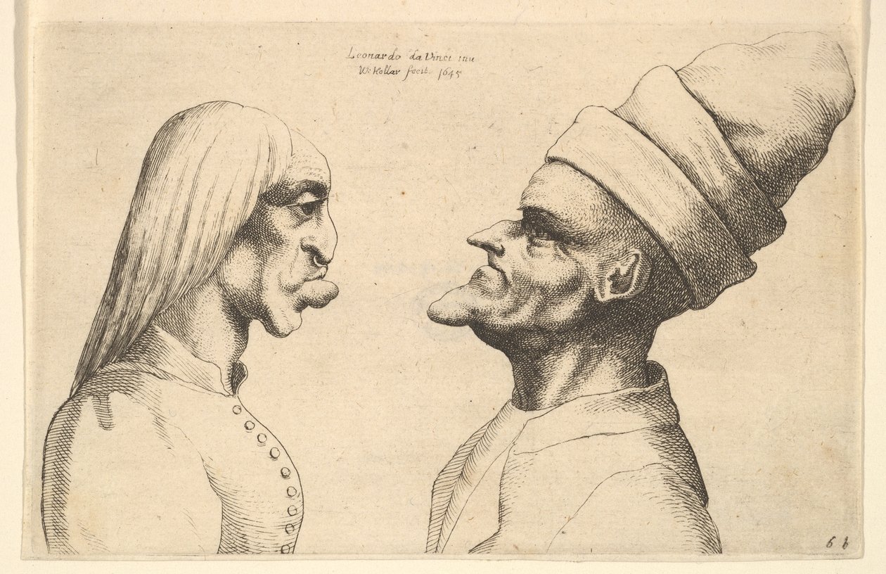 Två deformerade huvuden vända mot varandra, 1645. av Wenceslaus Hollar