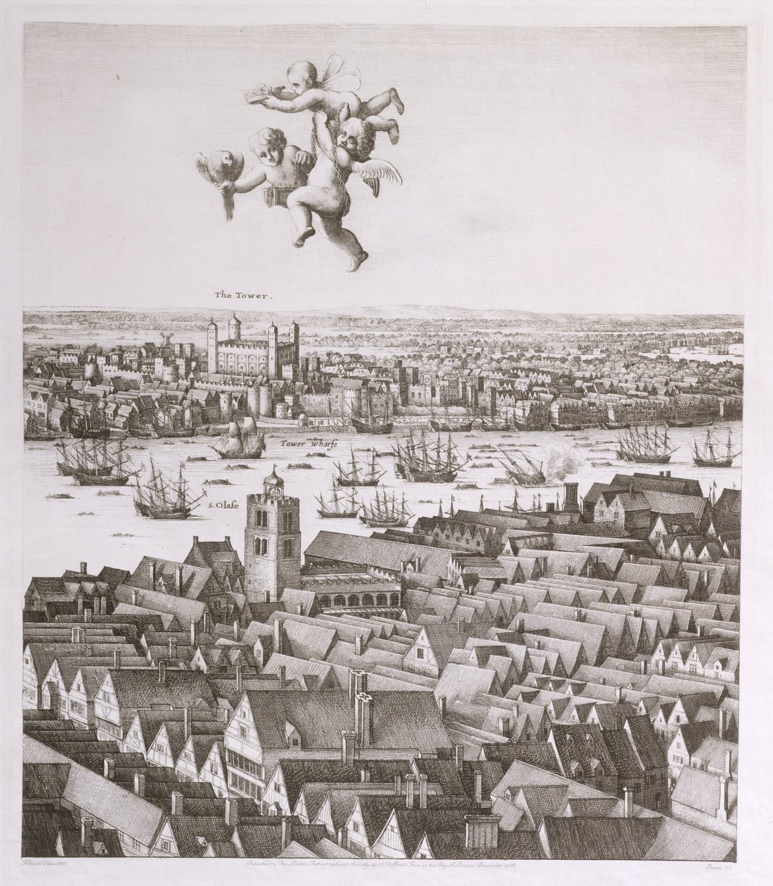 Vy över London, publicerad 1647 (faksimilkopia) (detalj) av Wenceslaus Hollar