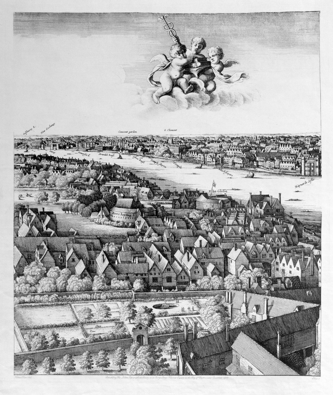 Vy över London, publicerad 1647 (faksimilkopia) (detalj) av Wenceslaus Hollar