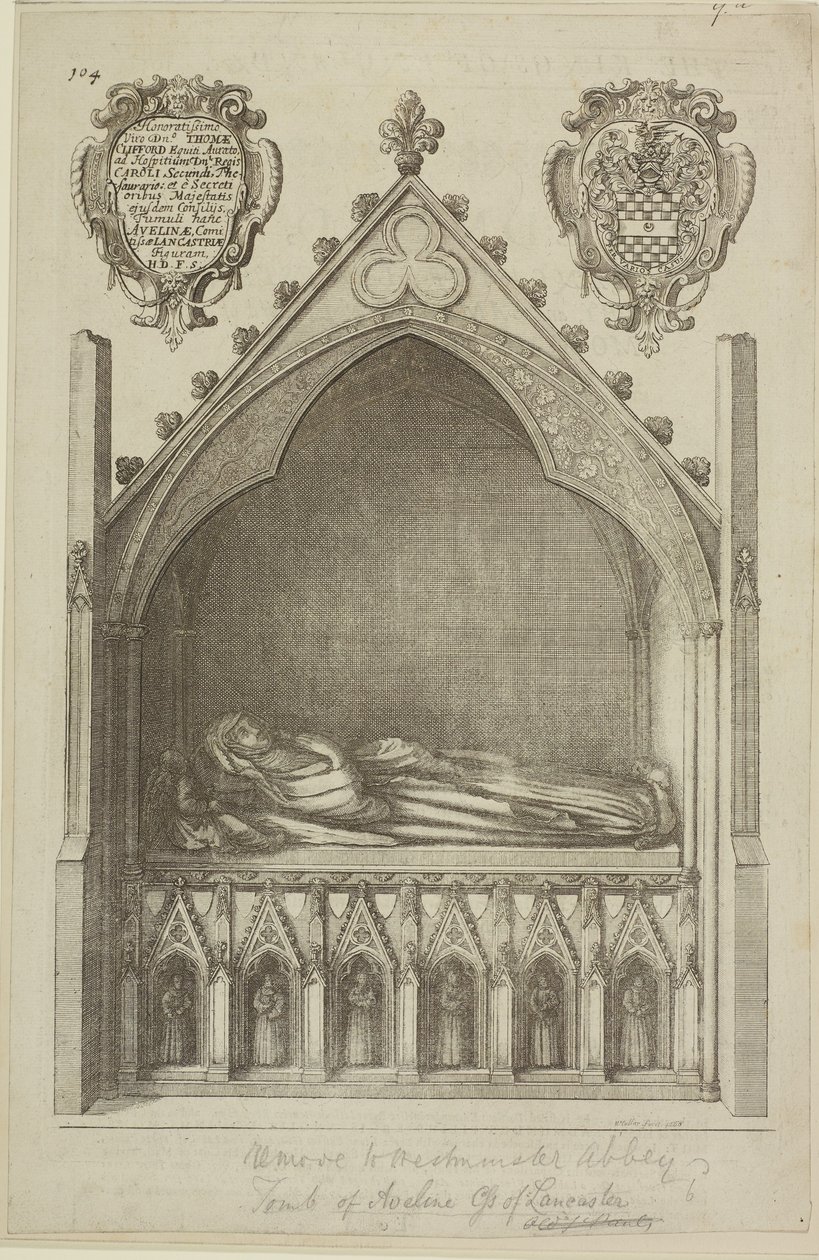 Utsikt över graven av Avaline, grevinnan av Lancaster (hustru till Edmund, jarl av Lancaster) i Westminster Abbey, 1666 av Wenceslaus Hollar
