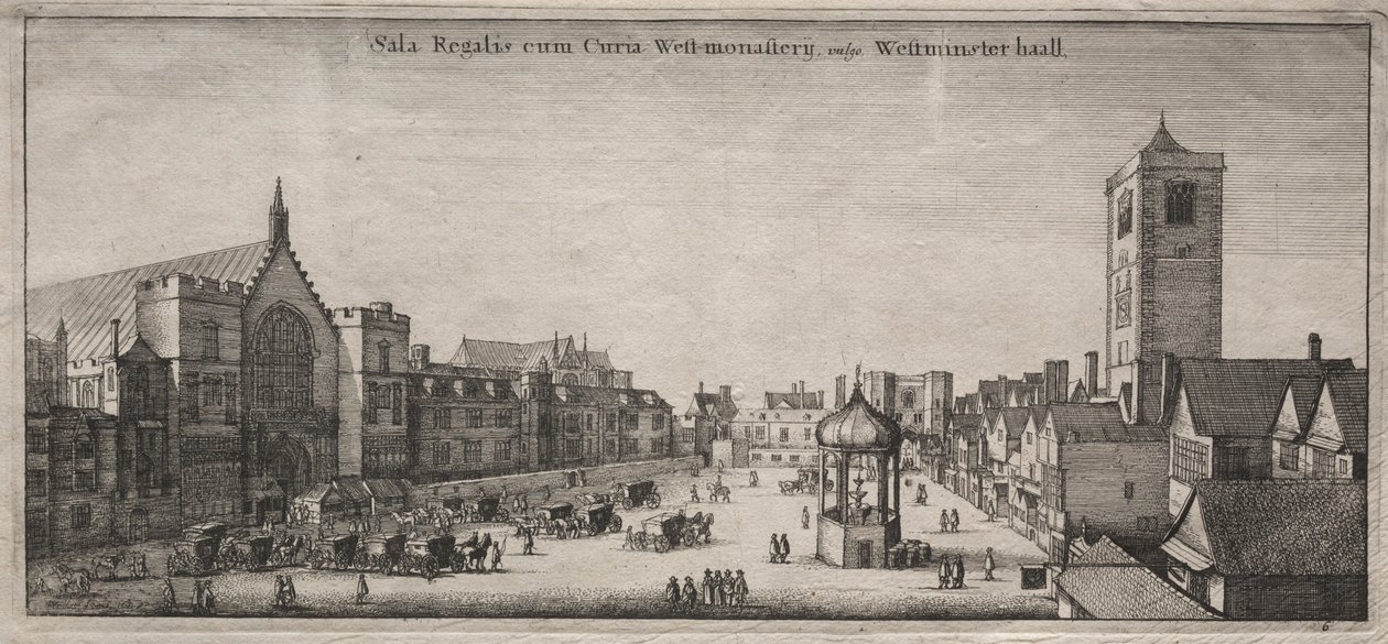 Utsikt över London: New Palace Yard med Westminster Hall och Clock House av Wenceslaus Hollar
