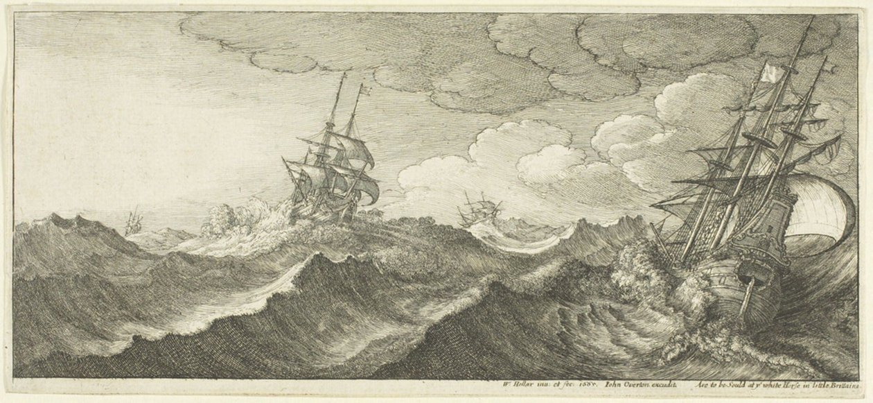 Krigsskepp i vågens dal av Wenceslaus Hollar