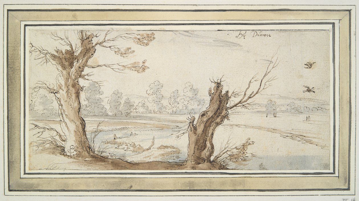 Pilar vid floden Rur av Wenceslaus Hollar