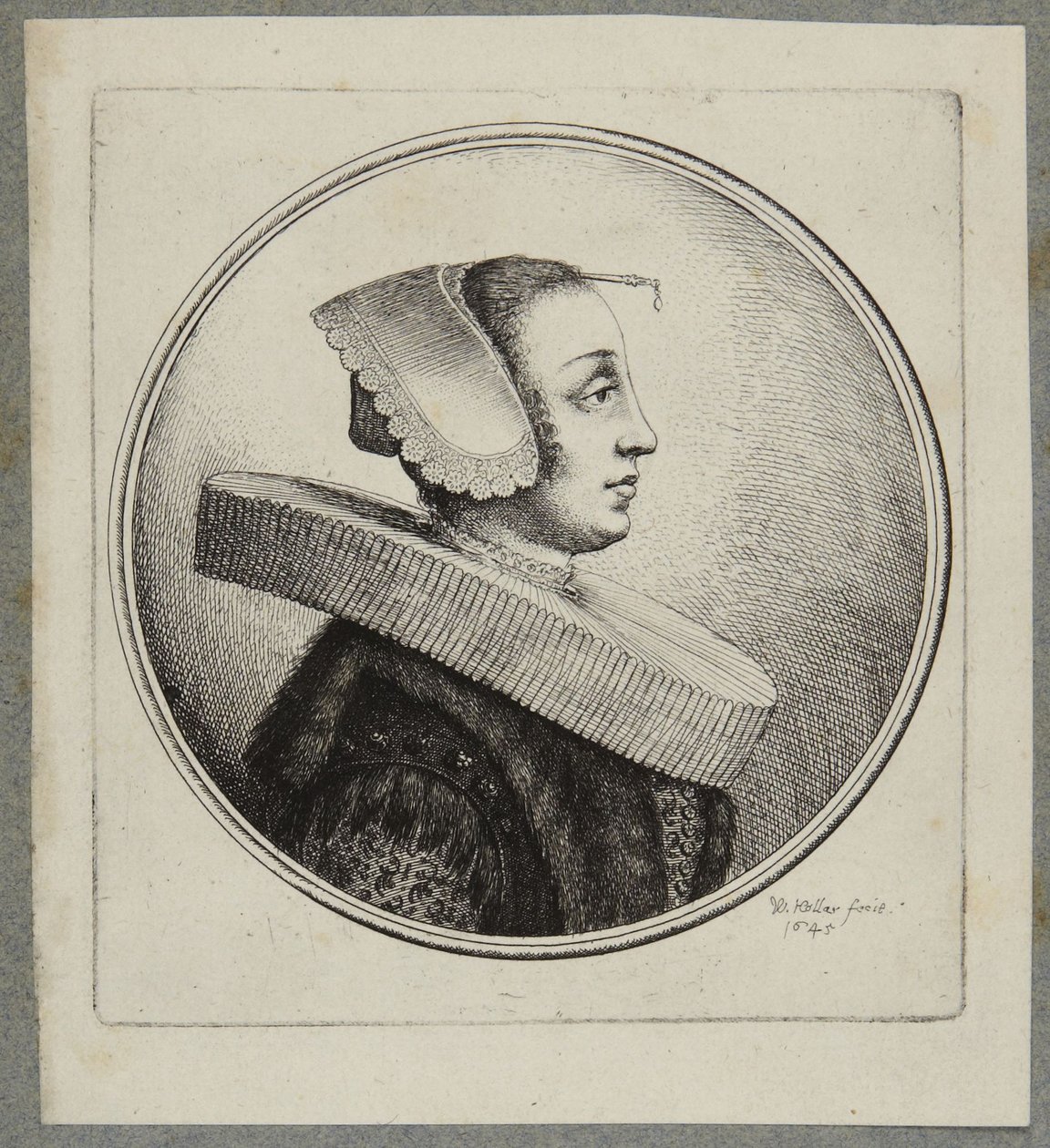 Kvinna med pipkrage och pannnål av Wenceslaus Hollar