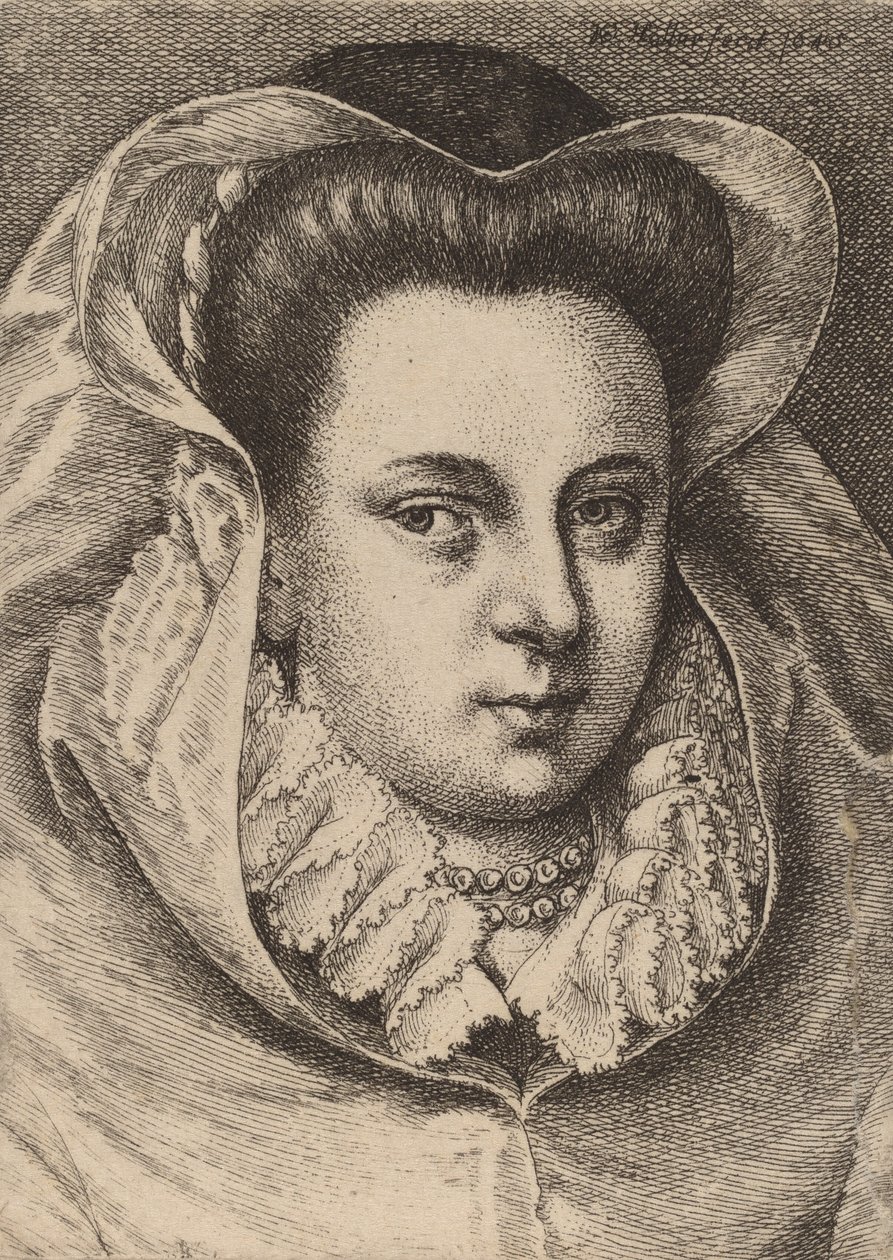 Kvinna med vit slöja och svart hatt Mary Stuart, 1645. av Wenceslaus Hollar