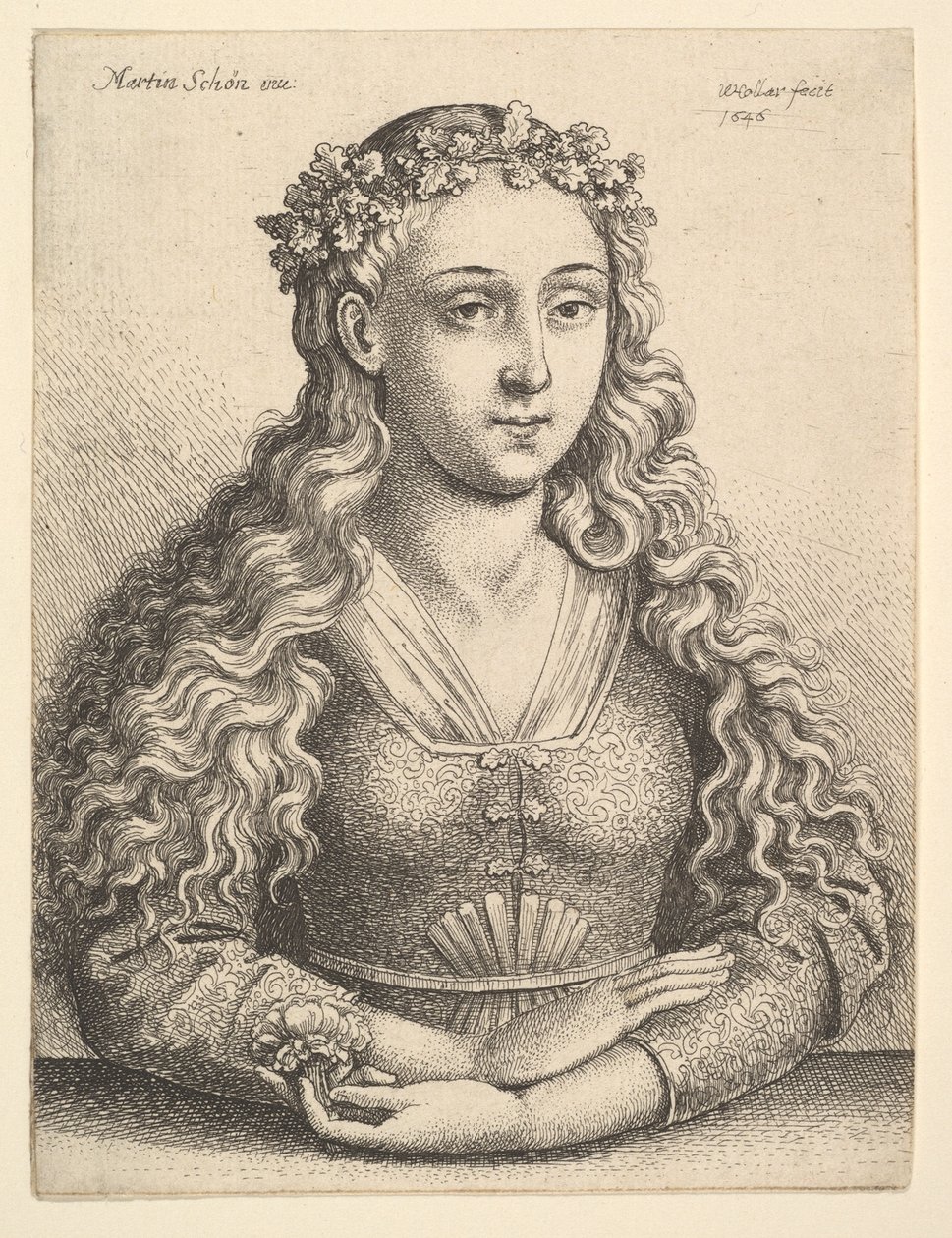 Kvinna med en krans av eklöv, 1646. av Wenceslaus Hollar