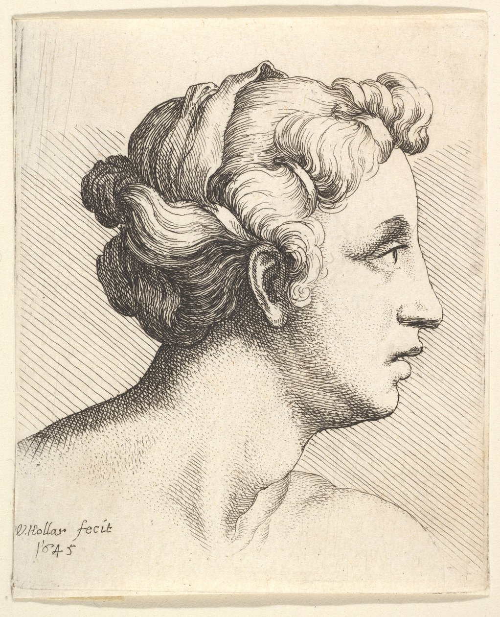 Kvinna med inbunden hårstrå i profil till höger, 1645. av Wenceslaus Hollar