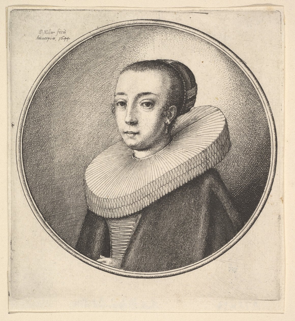 Kvinna med rund spetskrage, 1644. av Wenceslaus Hollar