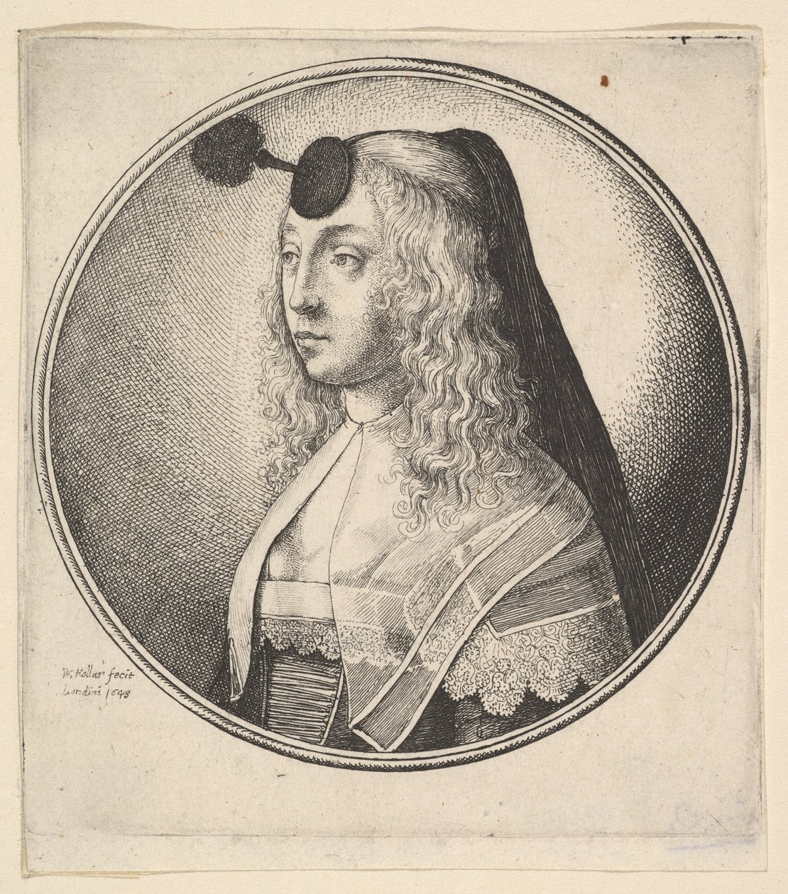Kvinna med houpette på pannan vänd åt vänster, 1643. av Wenceslaus Hollar