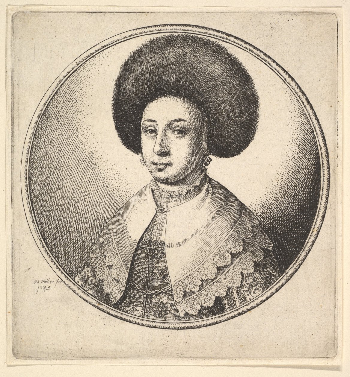 Kvinna med stor rund pälsmössa och örhängen, 1645. av Wenceslaus Hollar