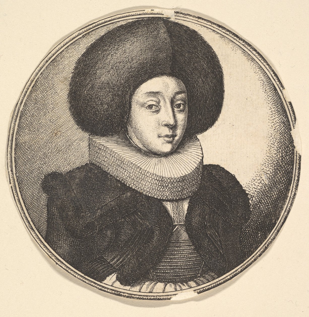 Kvinna med stor rund pälsmössa och spetskrage, 1645. av Wenceslaus Hollar