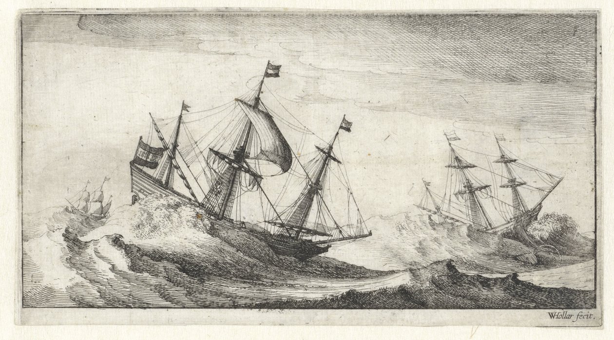Segelfartyg i en havsstorm Seascapes (serietitel) av Wenceslaus Hollar