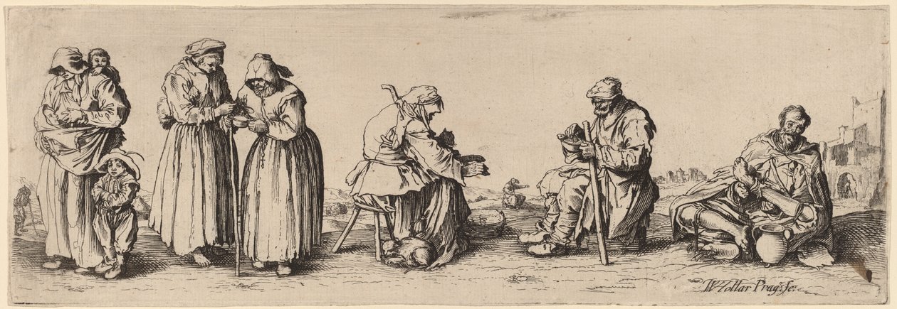 Sex tiggare för män och kvinnor av Wenceslaus Hollar after Jacques Callot