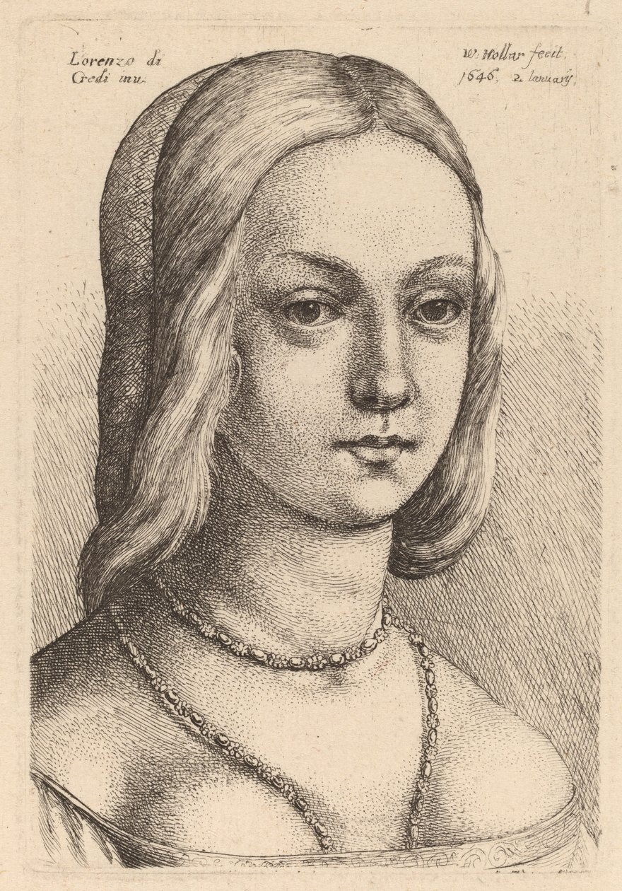 Chef för kvinnan ser rätt av Wenceslaus Hollar after Lorenzo di Credi