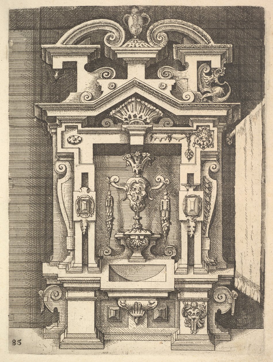 Design för en Lavabo, skylt 85 från Dietterlins Architectura, 1598. av Wendel Dietterlin the Elder