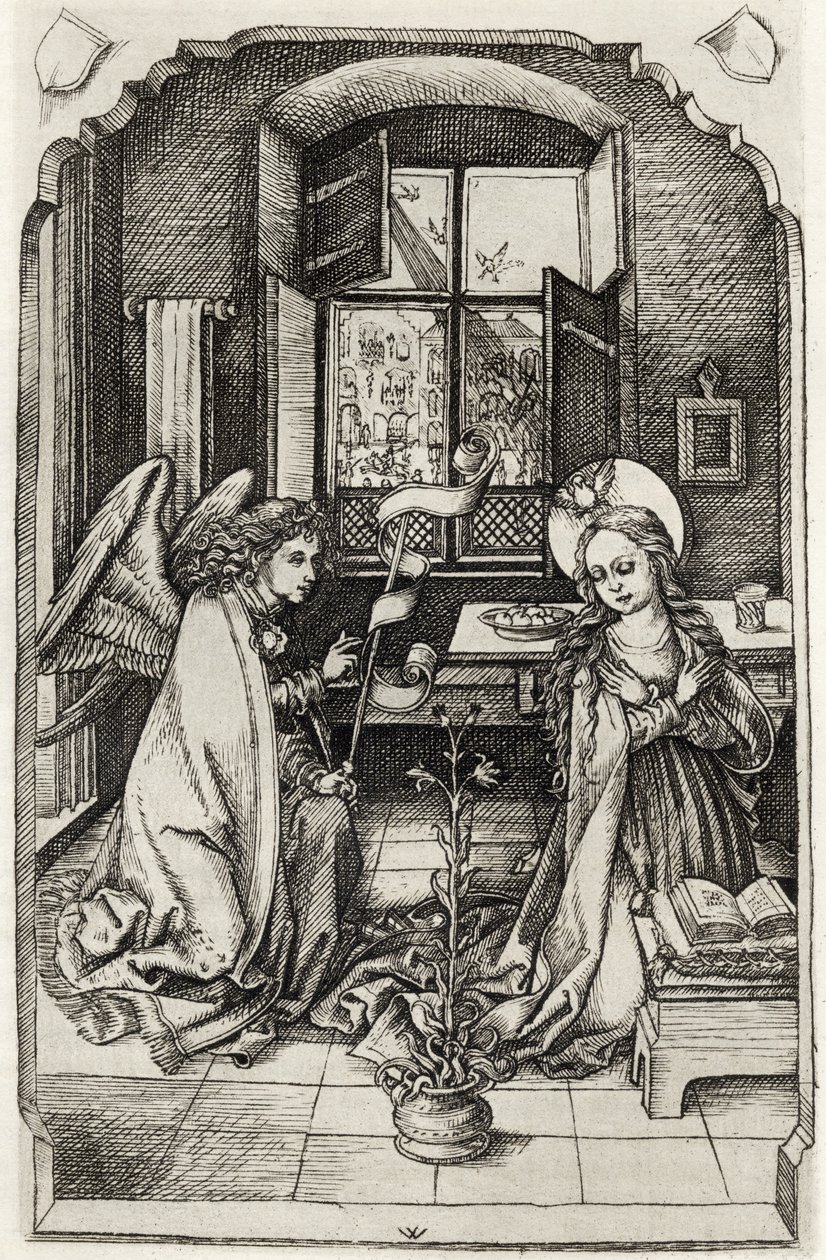 The Annunciation, från "A Catalog of a Collection of Engravings, Etchings and Woodcuts", av Richard Fisher, publicerad 1879 av Wenzel or Wenceslaus von Olmutz