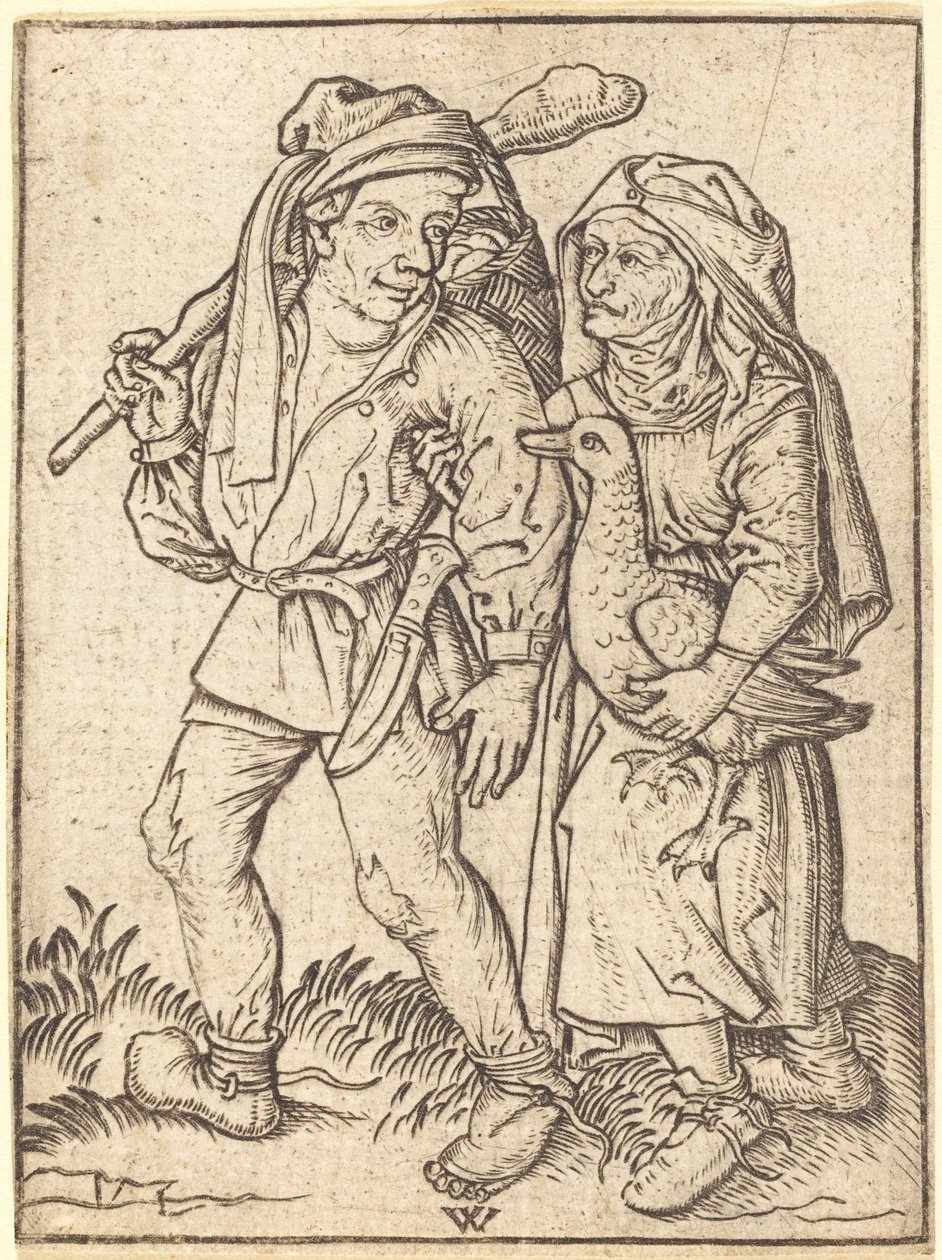Bonde och fru med gås av Wenzel von Olmutz after Master of the Housebook