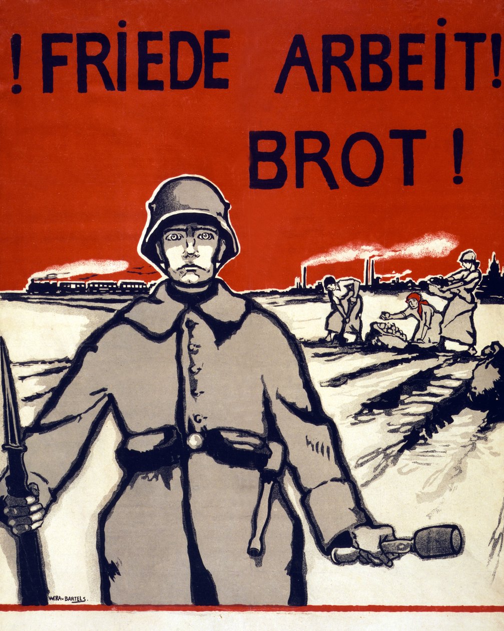 Frid, arbete, bröd! Pub. Tyskland c.1918 av Wera von Bartels