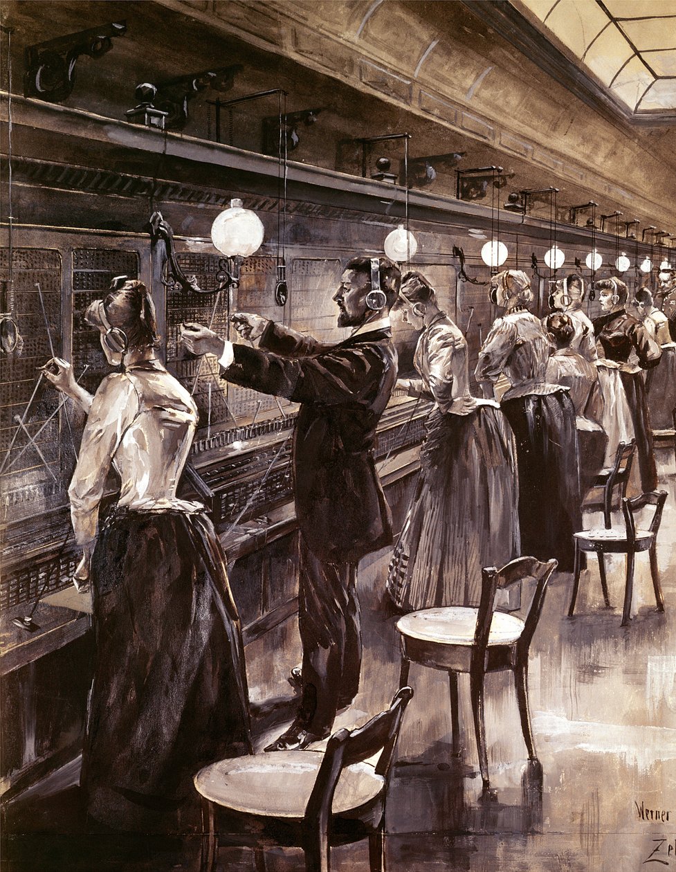 Berlins centrala telefonväxel, ca 1890 av Werner Zehme