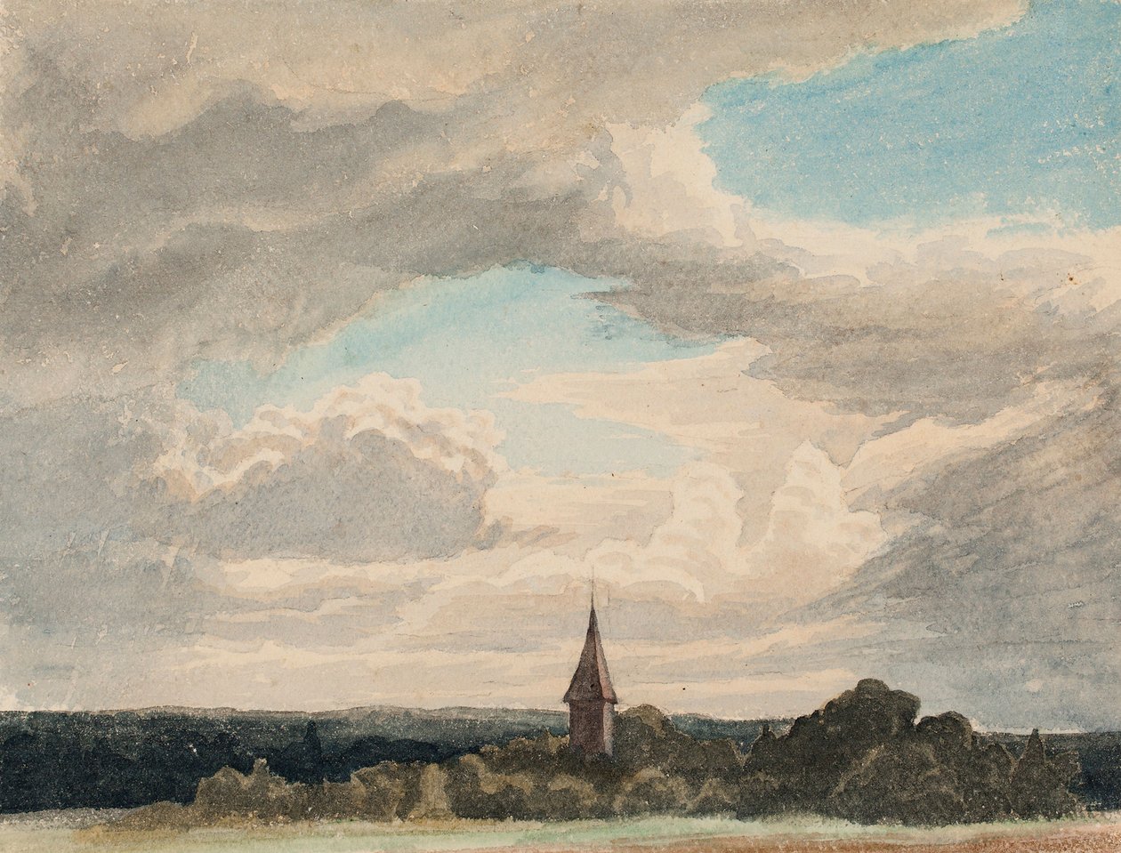 Kyrktorn i ett landskap i Odenthal, studie av Werner Holmberg