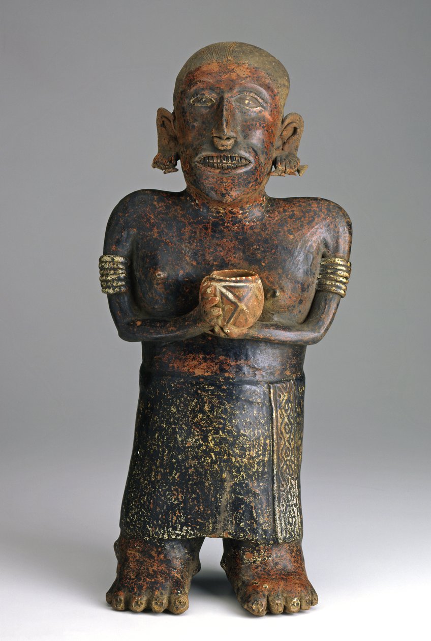 Stående kvinnlig figur, c.200 B.C.E.-300 C.E. (keramik med röd, vit och svart slipfärg) av West Mexican