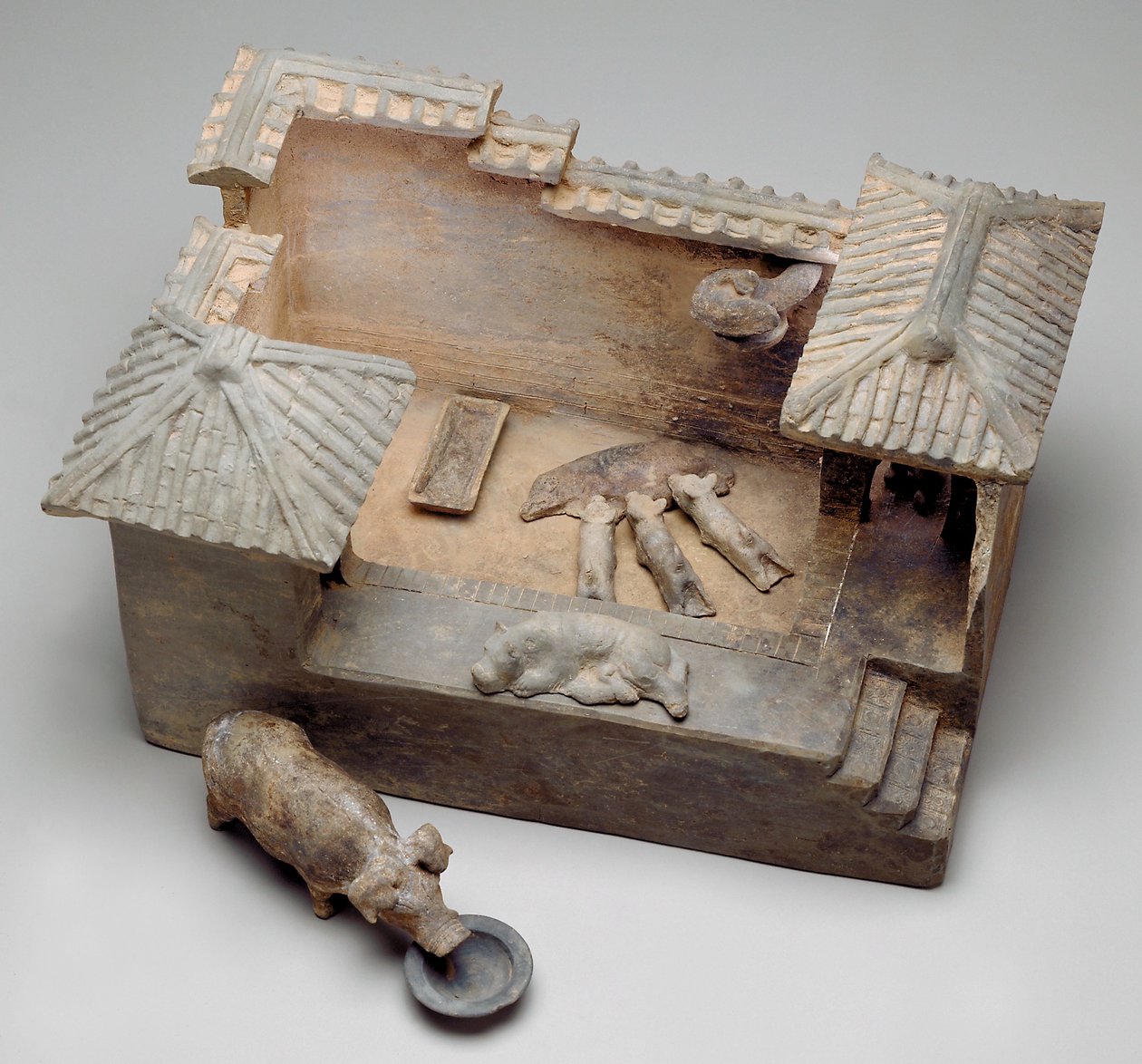 Begravningsmodell av en grisstia (lergods) av Western Han Dynasty Chinese School