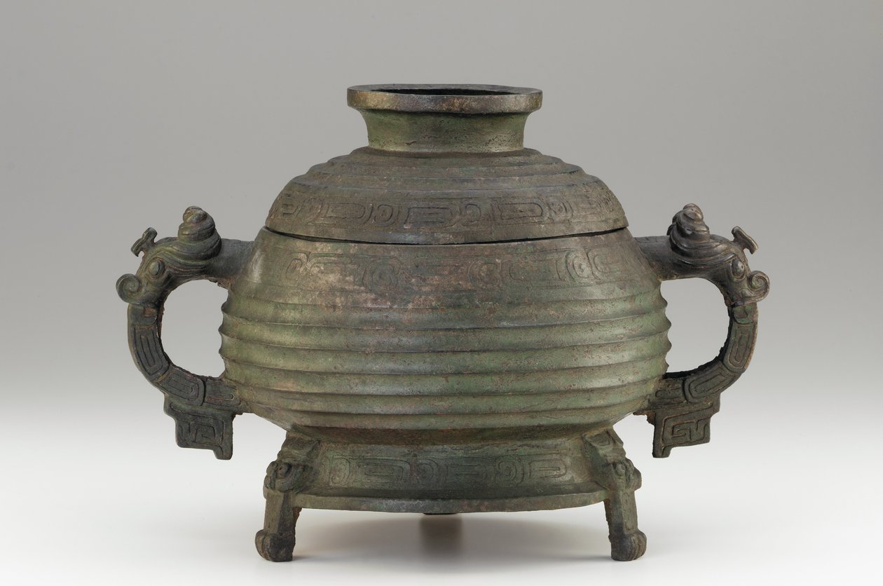 Fartyg (Kuei) och lock, 900-700-talet f.Kr. (brons) av Western Zhou Dynasty Chinese School